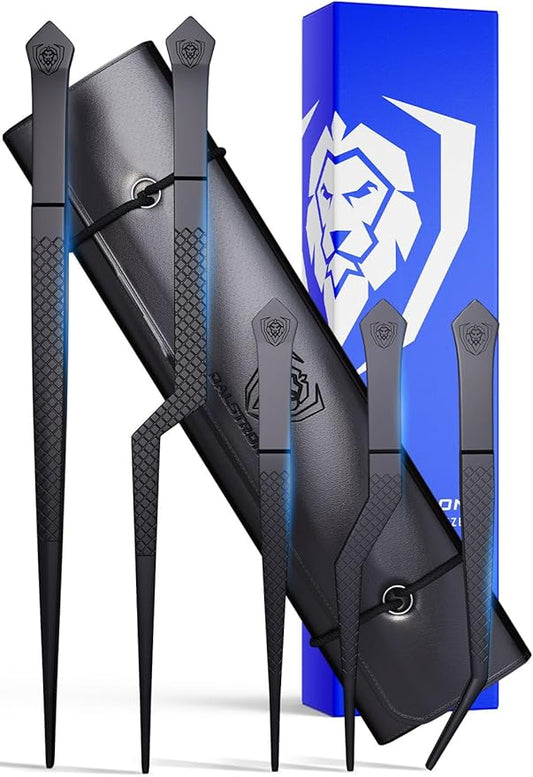 DALSTRONG Professional Food Tweezers-5 Piece Set- High-Precision Tweezer Tongs - Black Titanium Coating - Plating, Culinary Fine Use -304 Stainless Steel- Metal Kitchen Tongs