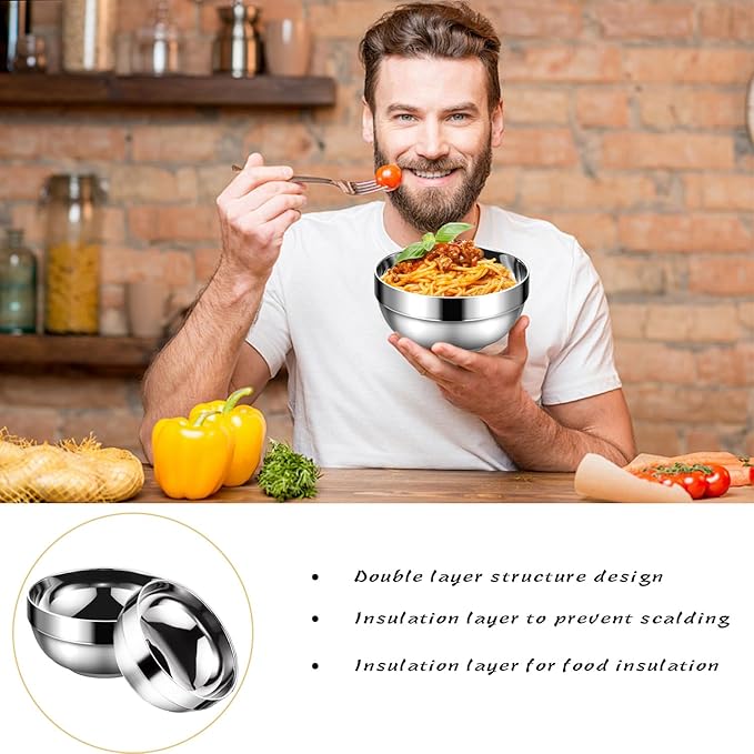Stainless Steel Bowls, 10 Pack 15 Oz Stainless Bowl Stackable Mixing Bowls Stainless Steel Mixing Bowls, Double Wall Kitchen Bowl Set For Sauces, Rice, Noodle, Ice Cream