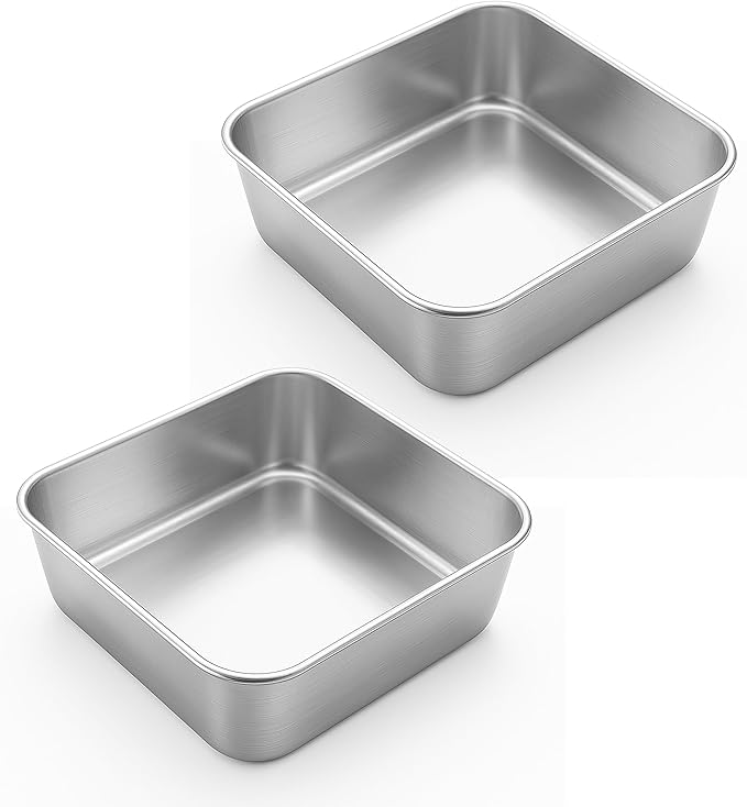 LIANYU 2 Pack 6 x 6 Inch Square Baking Cake Pan, Stainless Steel Small Brownie Bread Cake Molds, Square Bakeware for Lasagna Pie, Oven & Dishwasher Safe