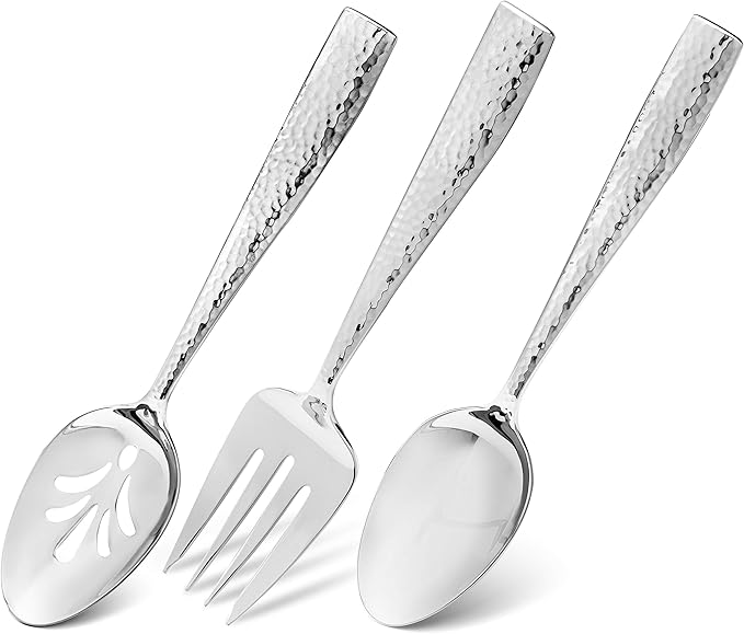 Hudson Essentials 48-Piece Hammered 18/10 Stainless Steel Silverware Cutlery Set with Serving Set, Flatware Service for 8
