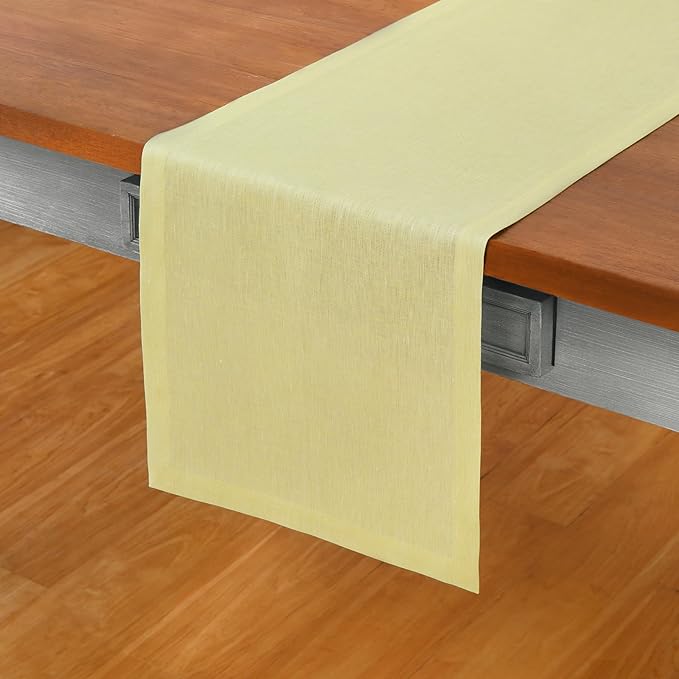 Solino Home Linen Table Runner 72 Inches Long - Athena, 100% Pure Linen Chambray Yellow Table Runner 14 x 72 Inch for Dining