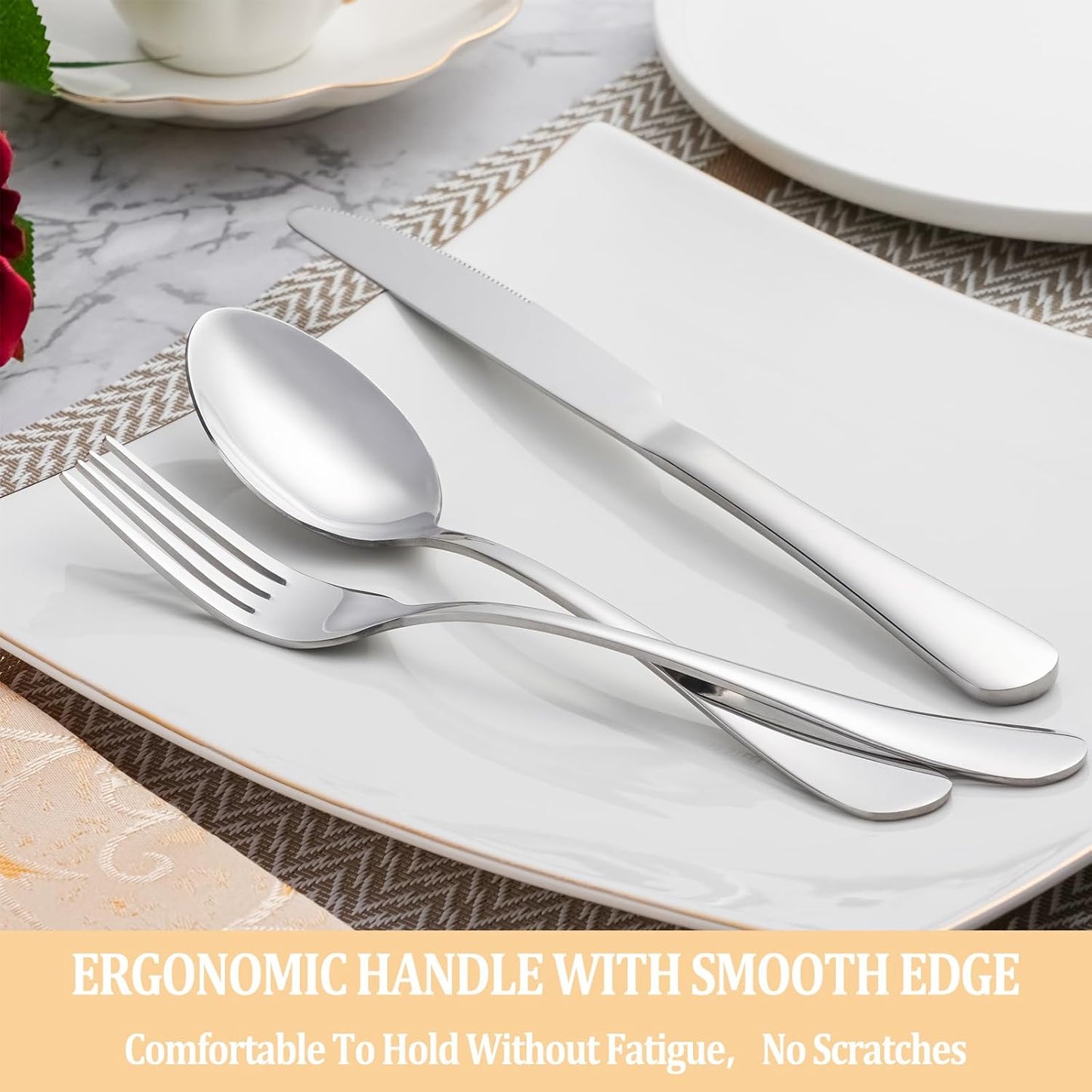 60 Piece Silverware Set Service for 12,Premium Stainless Steel Flatware Set,Mirror Polished Cutlery Utensil Sets,Durable Home Kitchen Eating Tableware Sets,Include Fork Knife Spoon,Dishwasher Safe