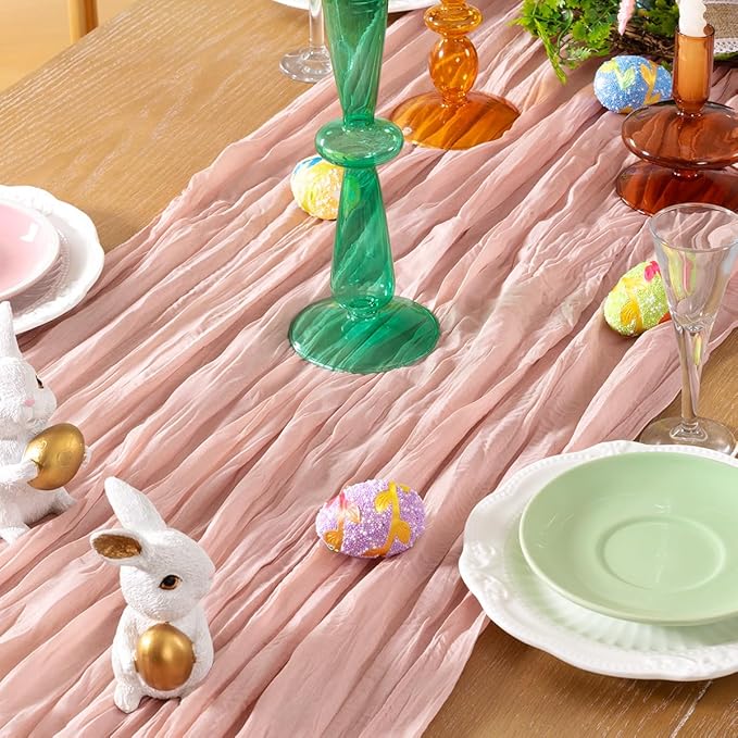 Pink Cheesecloth Table Runner 6 Pack Christmas Table Runners Boho Gauze 120 Inches Light Pink Cheese Cloth Table Decor for Xmas Holiday Season Wedding Bridal Girl Baby Shower Sweet 16 Party