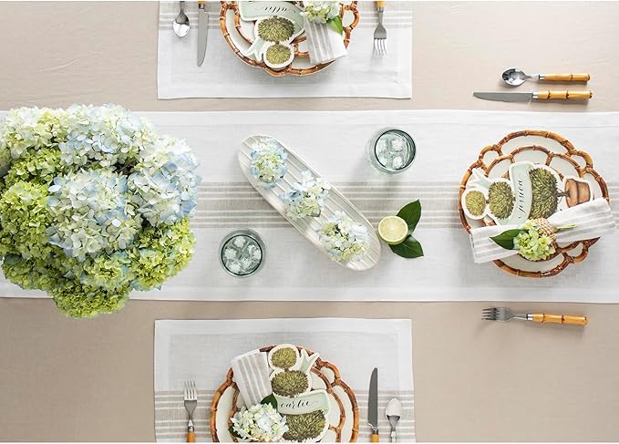 Solino Home Linen Table Runner 90 Inches Long - 100% Pure Linen Natural and White Farmhouse Table Runner 14 x 90 Inch for Dining, Christmas, New Year