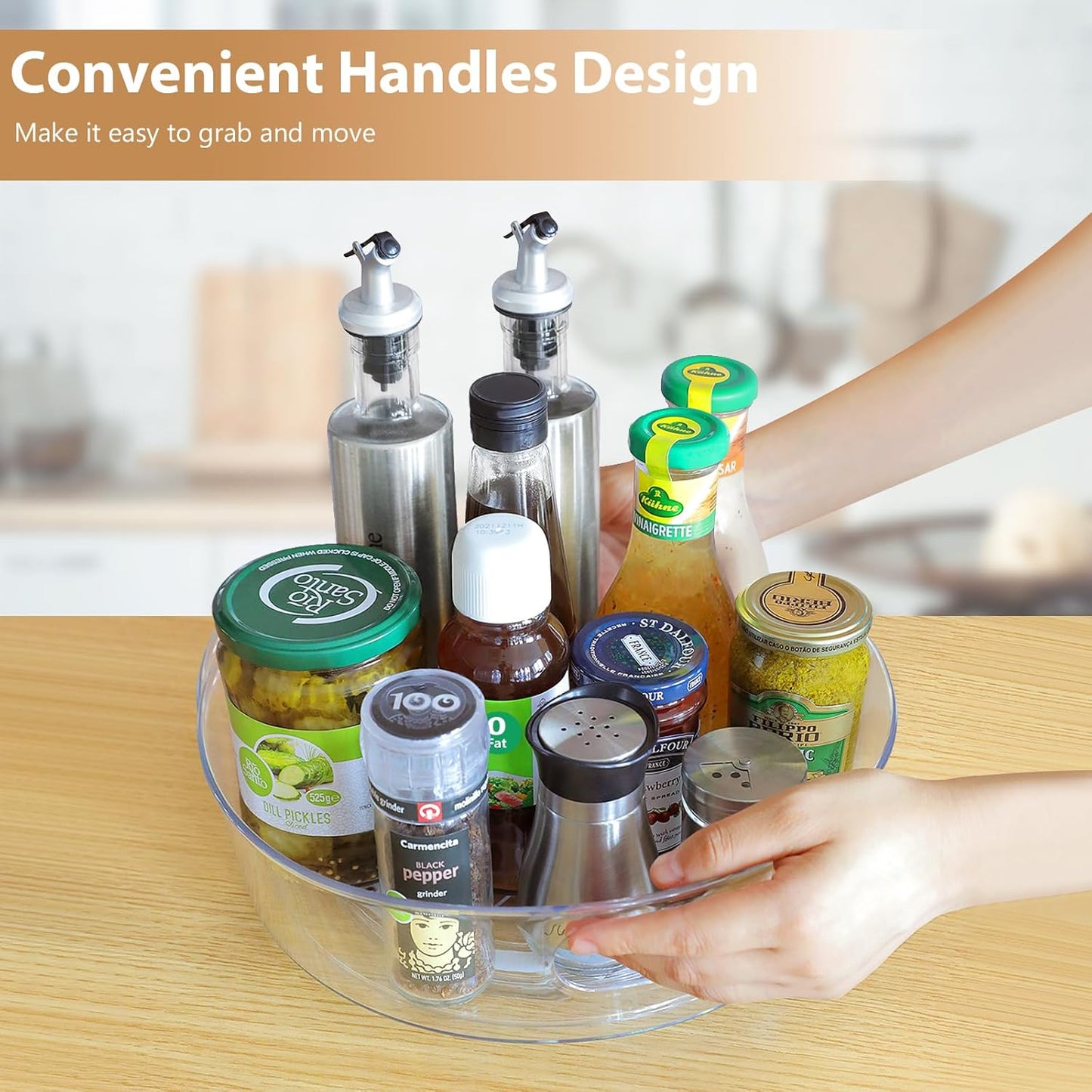 GUZON 3 Pack Lazy Susan Organizer for Cabinet, Upgraded 11.5" Clear Lazy Susan Turntable with Handles and Raised Edge, Rotating Spice Storage for Kitchen, Pantry, Refrigerator, Bathroom, Table