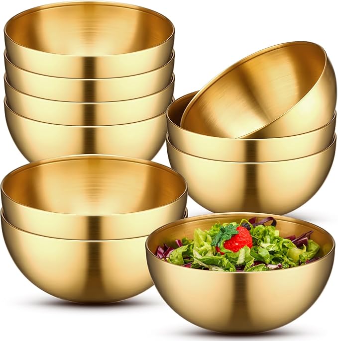 Nuogo 10 Pcs Stainless Steel Mixing Bowls Christmas Decorative Esthetician Bowls for Christmas First Holy Communion Wedding Baking Prepping Serving Facial Salad Fruit Candy(5.9 Inch,Gold)
