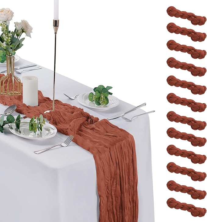 12 Pack Cheesecloth Table Runner 9ft,17 x 108 inch Gauze Table Runner Rustic Romantic Wedding Runner for Wedding Bridal Shower Fall Decoration,Pink