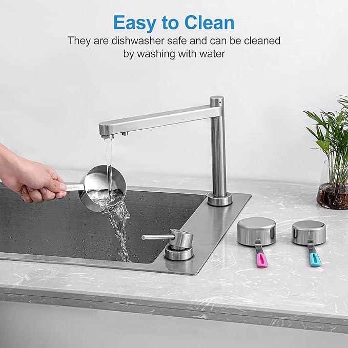 Measuring Cups and Spoons Set Stainless Steel 11 Piece for Cooking and Baking (6 Cups + 5 Spoons, Colorful Handles)