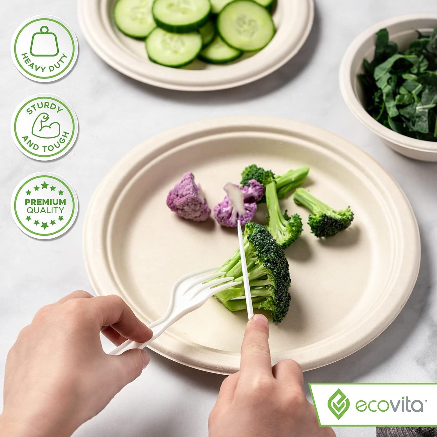 100% Compostable Paper Plates [9 in.] – 150 Disposable Plates Eco Friendly Sturdy Tree Free Liquid and Heat Resistant Alternative to Plastic or Paper Plates