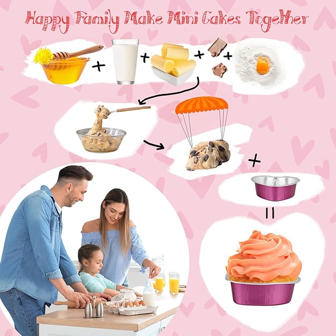 Honeydak Heart Shaped Mini Cake Pan Valentine's Day Aluminum Foil Small Cake Cup with Lids 100 Ml/ 3.4 Ounces Disposable Desserts Baking Tins for Mother's Day Wedding Parties, 3 Colors(48 Sets)