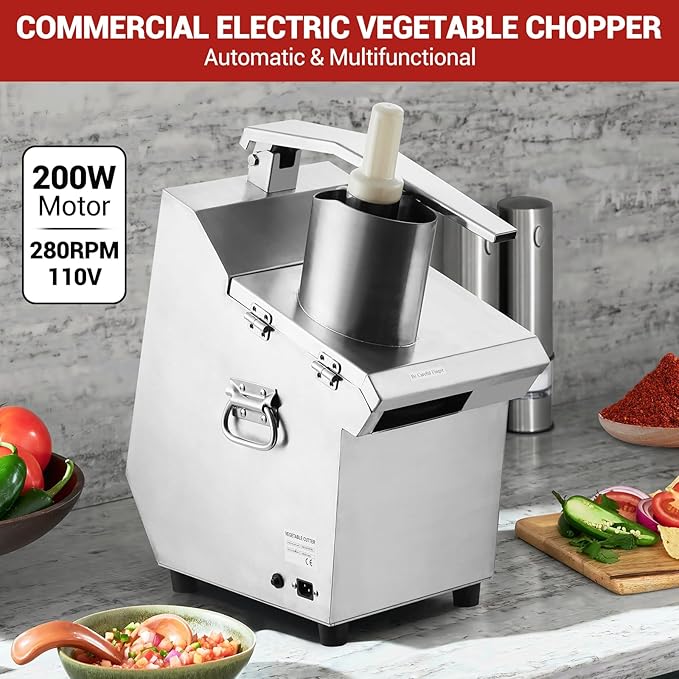 Heavy Duty Commercial Food Processor - 3mm/4mm/7mm Shred & 2mm/4mm Slice Blades, Stainless Steel Electric Food Chopper for Restaurant, Hotel, Kitchen