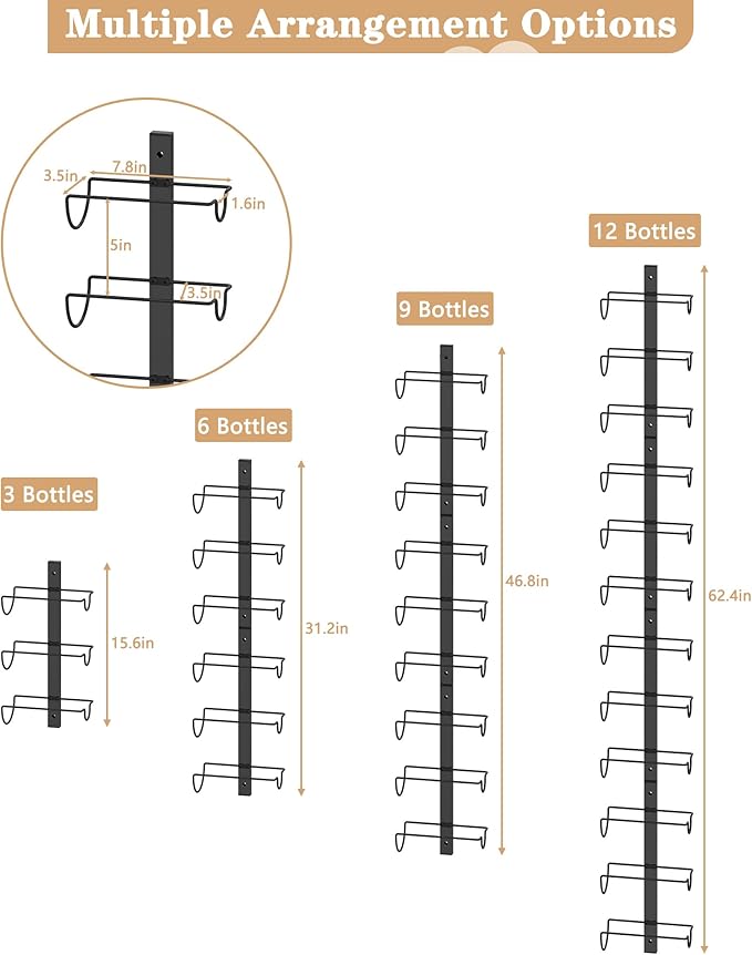 X-cosrack DIY 12 Bottles Wall Mounted Wine Rack, Detachable Wine Storage Organizer, Used Alone or A Set of 4, Wall Wine Display, for Kitchen, Dining Room, Bar, Wine Cellar