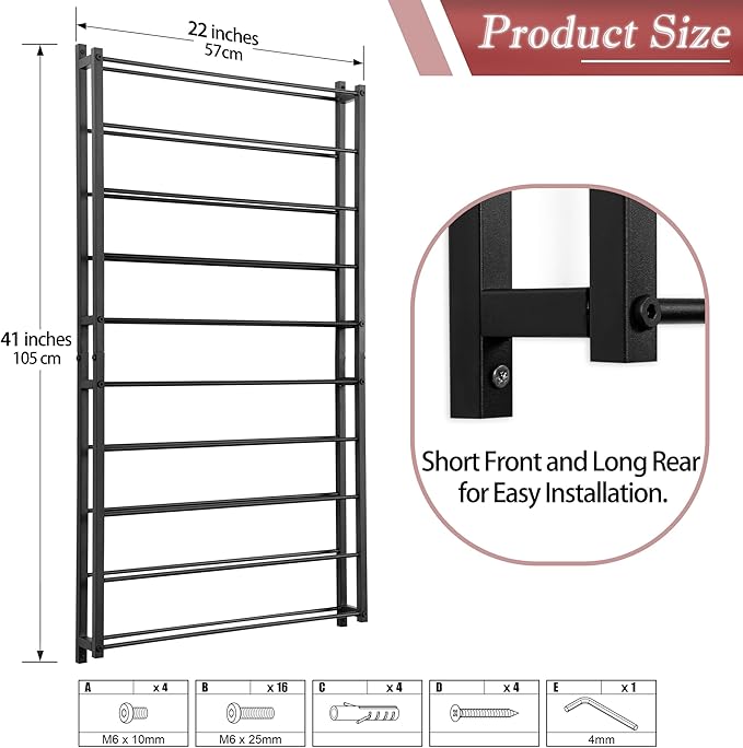 FLstudio Wall Mount Wine Rack: 20 Bottle Wall Wine Rack - Large Wine Storage Organizer Display Holder, Black Metal Wine Bottle Shelf for Bar, Kitchen, Cellar, Dining Room