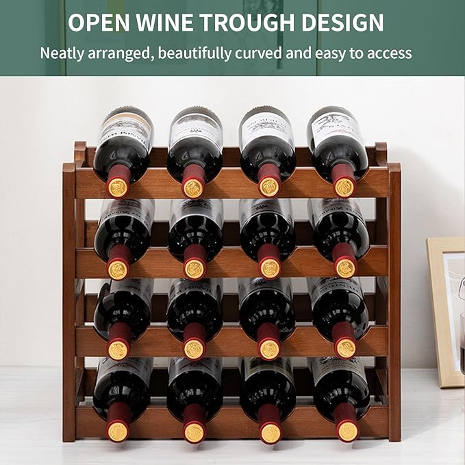 16 Bottle Wooden Wine Rack,4 Tier Free Standing Wine Storage Holder,Retro Minimalist Style Home Decorations Wine Display Shelves for Cabinet,Cupboard,Countertop