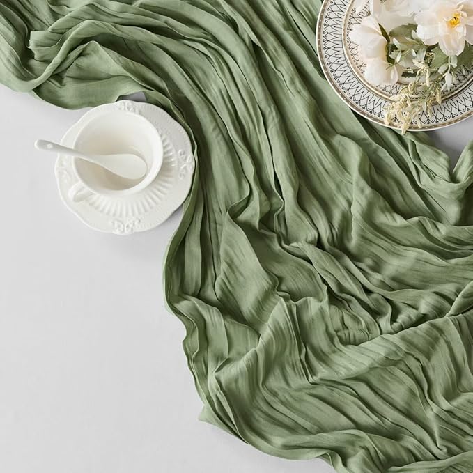 6 Pack Sage Green Cheesecloth Table Runner 35"×120" Gauze Fabric Table Runner Rustic Sheer Runner for Wedding Birthday Baby Shower Party Table Decoration Sage Green 6 Pack