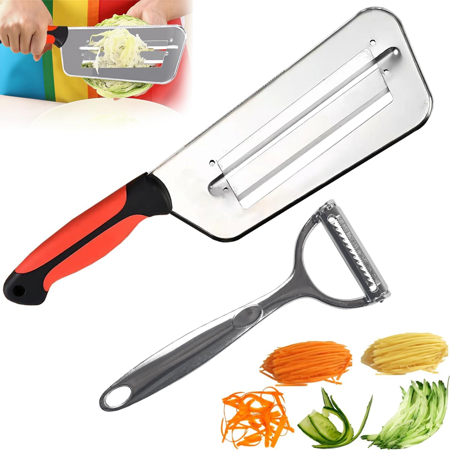 Julian Peeler for Vegetable, Multifunctional Vegetable Cutter Set – Stainless Steel Double-Layer Slicer with Julienne Peeler for Cabbage, Carrots, Potatoes – Kitchen Prep Tool Combo