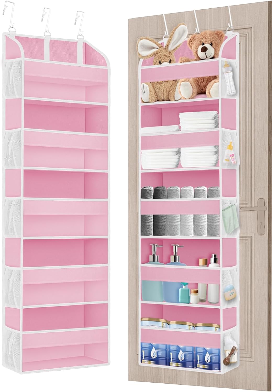 1 Pack Over The Door Storage Organizer with 5 Pockets 10 Mesh Pockets, 44 lbs Weight Capacity Door Hanging Organizers and Storage for Bedroom,Bathroom,Nursery,Kidroom,Babyroom
