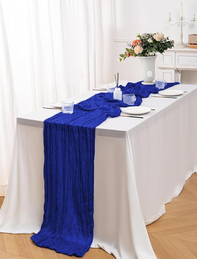12 Pack Royal Blue Table Runner 10FT Cheesecloth Table Runner 21 x 120 inch Boho Gauze Cheese Cloth Table Runner Rustic Sheer Table Runner for Party Wedding Bridal Baby Shower Birthday Table Decor