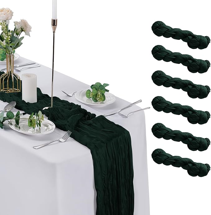 6 Pack Cheesecloth Table Runner 9ft,17 x 108 inch Gauze Table Runner Rustic Romantic Wedding Runner for Wedding Bridal Shower Fall Decoration,Grey Green