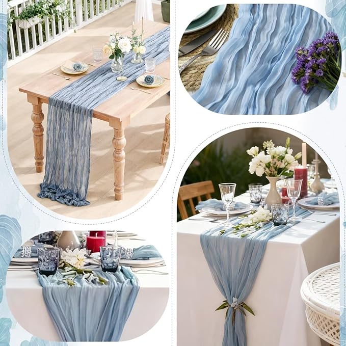 6 Pack Dusty Blue Cheesecloth Table Runner 35"×120" Gauze Fabric Table Runner Rustic Sheer Runner for Wedding Birthday Baby Shower Party Table Decoration Dusty Blue 6 Pack