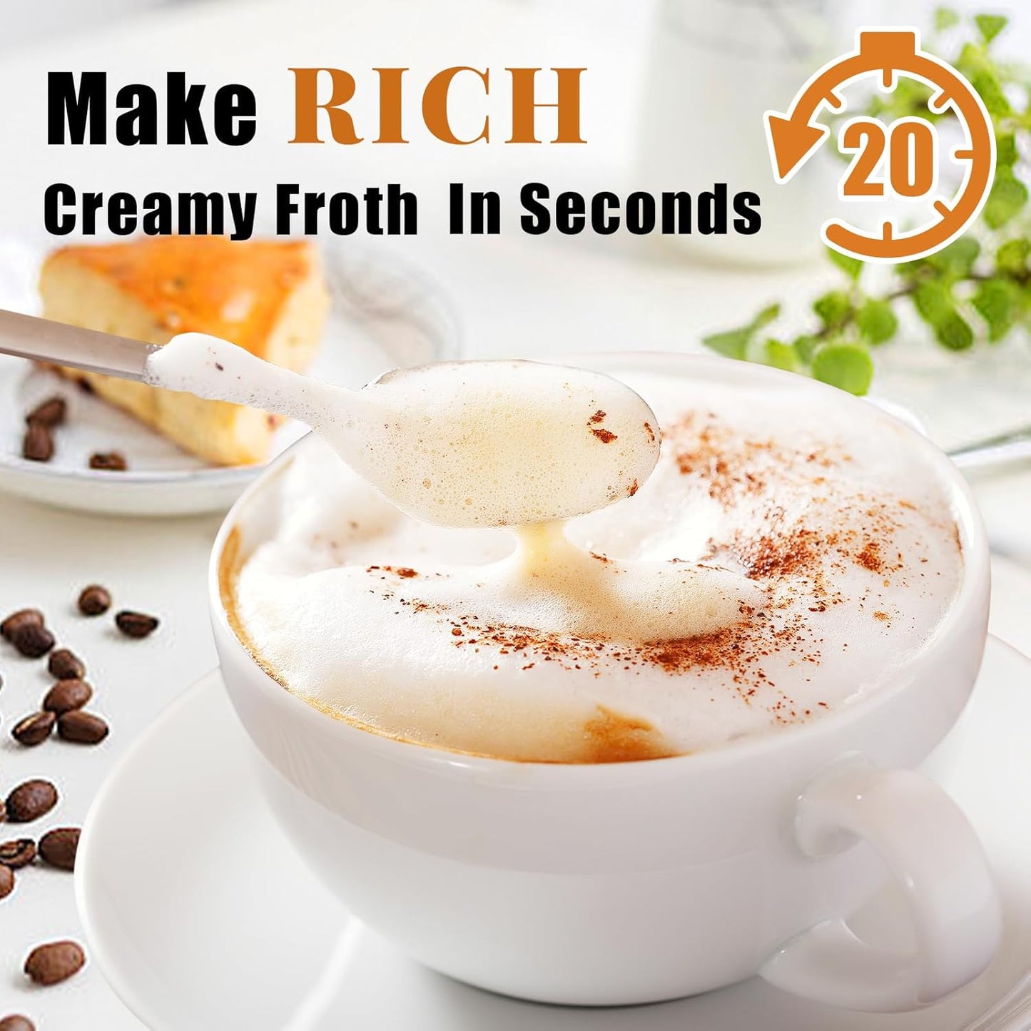 Nahida Silver Milk Frother Wand for Coffee, Frother Handheld Rechargeable Electric Whisk with 3 Heads 3 Speeds Drink Mixer Coffee Frother Foam Maker For Latte, Cappuccino, Hot Chocolate, Egg