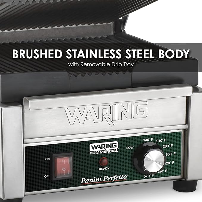 Waring Commercial WPG150 Compact Italian-Style Panini Grill, 120-volt, Silver