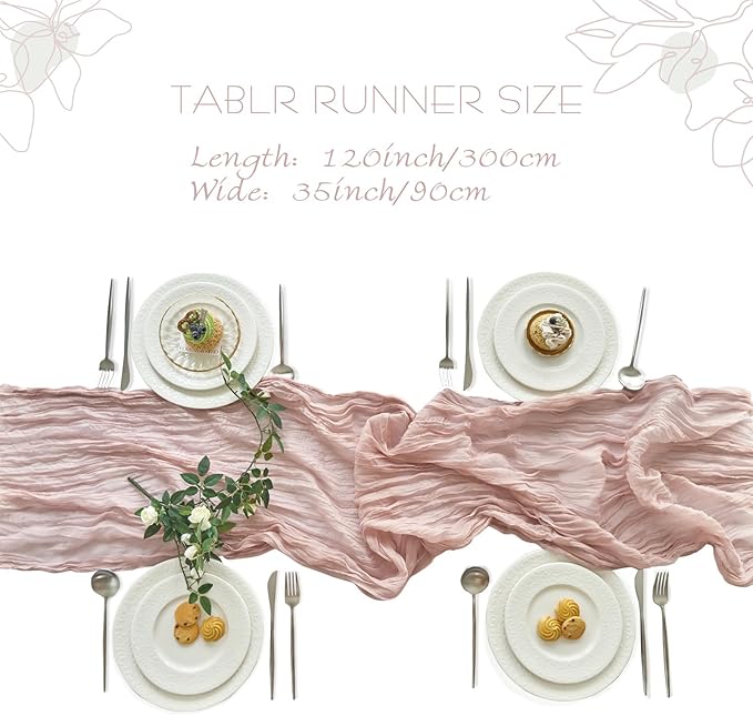 IVAPUPU 10 Pcs Cheesecloth Table Runner - 10ft Dusty Pink Boho Gauze Cheese Cloth Table Runners for Baby Shower Decoration Wedding Party Summer Garden Farmhouse
