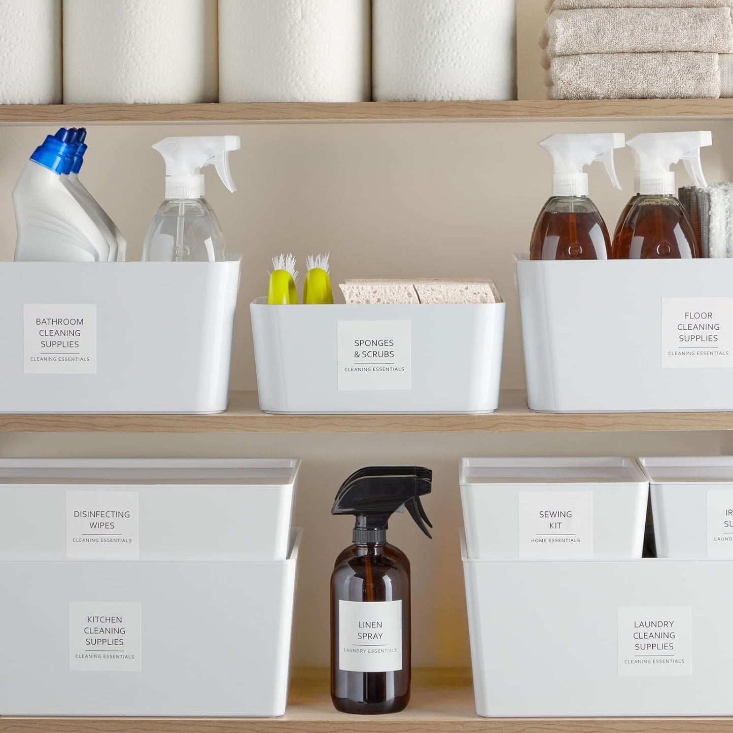 Talented Kitchen 144 Minimalist Laundry Room Labels - Preprinted Laundry Room Organization Stickers for Glass Jars, Containers, Spray Bottles (Black Print on White Matte Backing)
