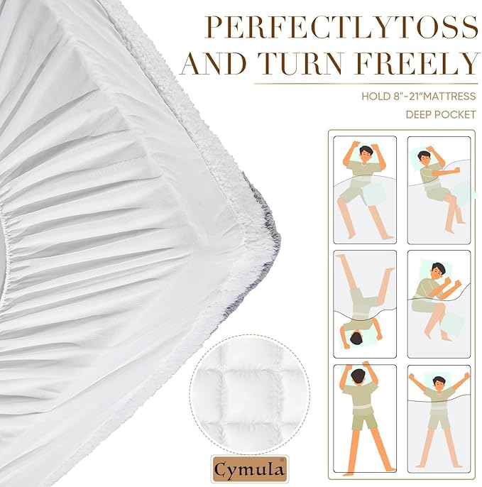 Cymula Twin Mattress Topper, Sherpa Mattress Pad for Dorm Bed Extra Thick 900GSM Down Alternative Plush Pillow Top 2inch Soft Futon Paded Mattress Protector Cover, Grey