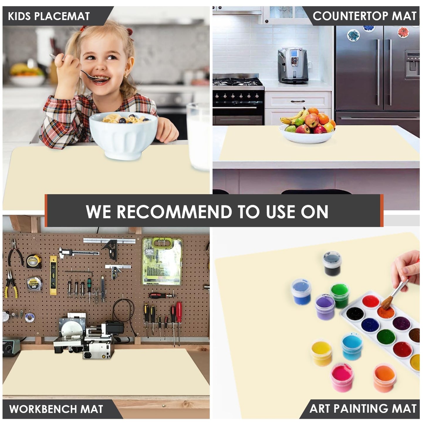 Extra Large Silicone Mats for Countertop - Counter Table Protector Placemats for Baking Crafts, Kids Dinner Placemat Nonstick Nonskid Heat-Resistant Kitchen Pad, 23.6'' x 15.7'', Beige