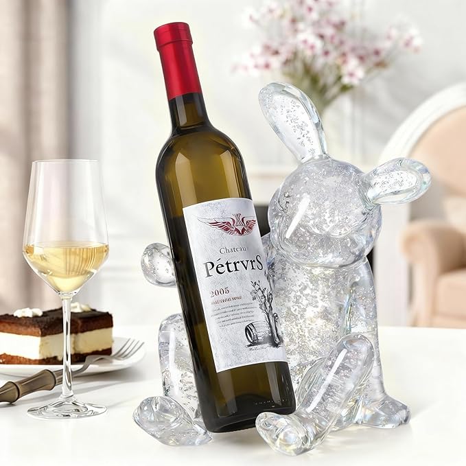 Rabbit Shaped Wine Holder Wine Rack Shelf Resin Sculpture Practical Home Decoration Crafts (Silver)
