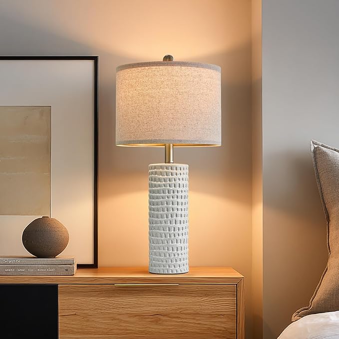 PORTRES 24" Modern Ceramic White Table Lamp Set of 2 for Bedroom Living Room Farmhouse Bedside Lamps Nightstand lamp Desk Lamp for End Table Home Decor