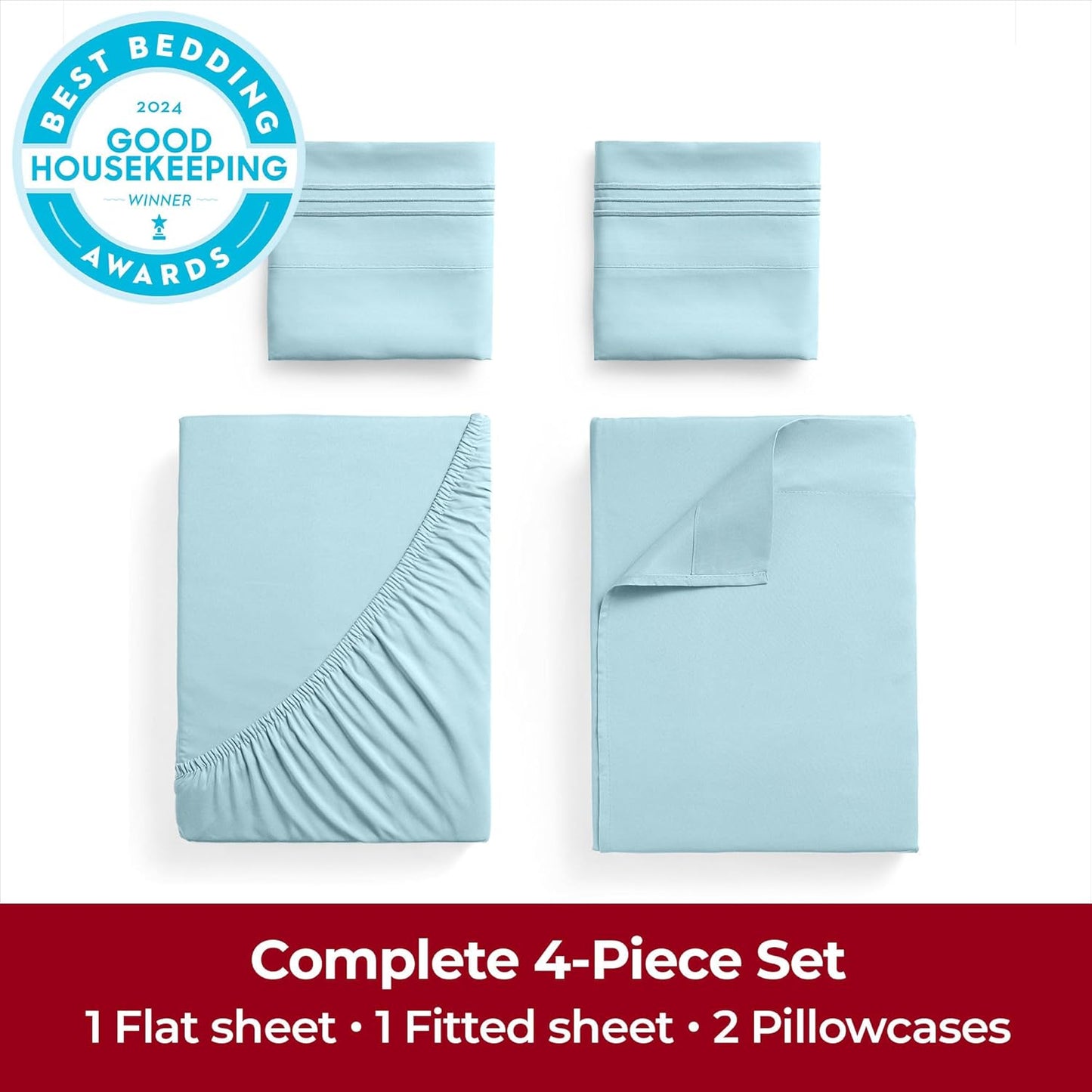 Mellanni Extra Deep Full Sheets - 4 PC Iconic Collection Bedding - Hotel Luxury, Ultra Soft, Cooling Bed Sheets - Wrinkle, Fade, Stain Resistant (Full, Aqua)