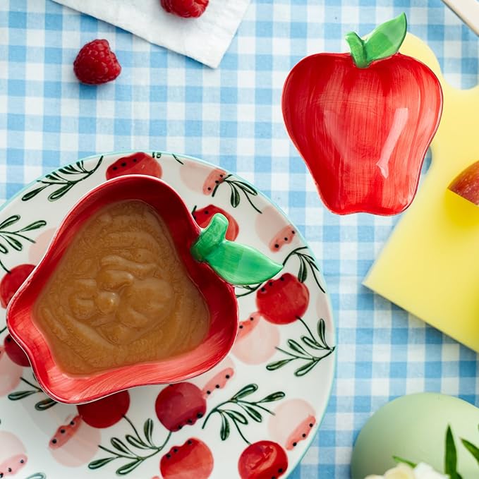 Apple Shaped Ceramic Bowl - 4 Inch Fruit Salad Dessert Dish for Kitchen & Dining Decor, Cute Snack Bowls for Kids Breakfast, Party Serving