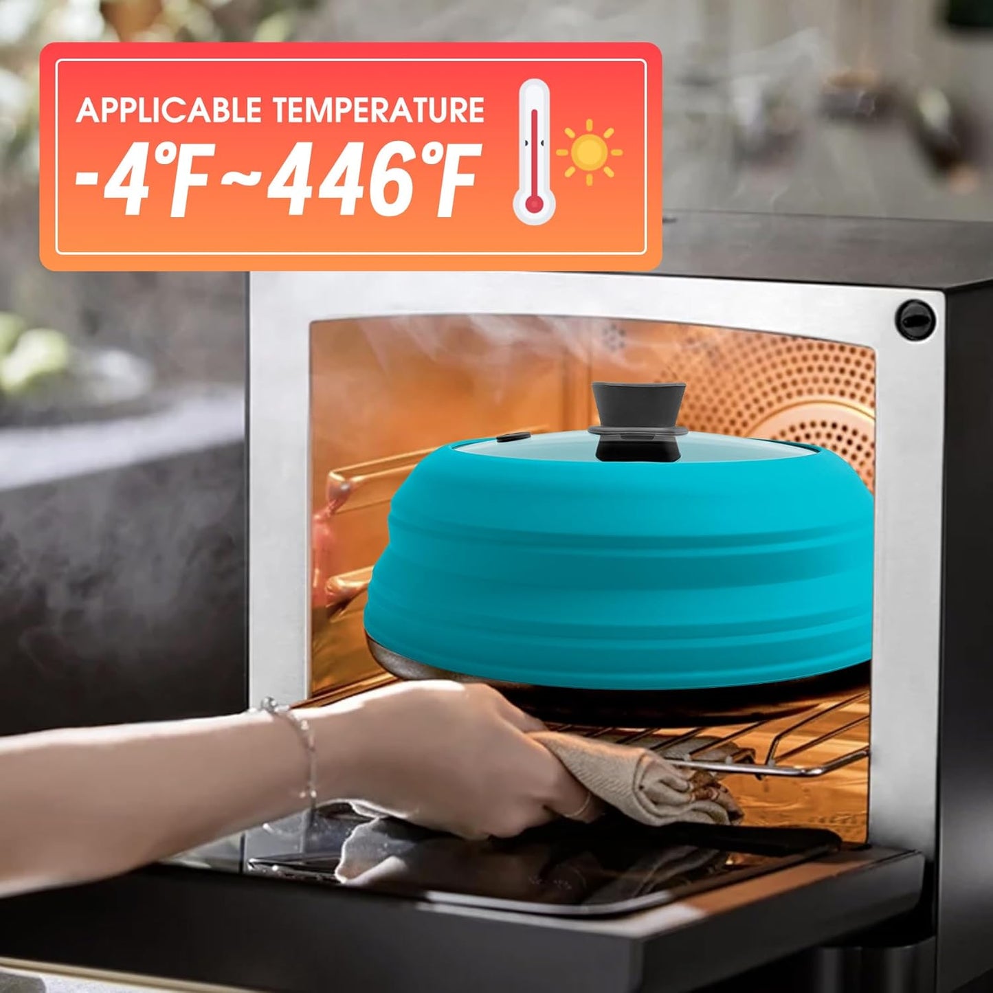 Microwave Splatter Cover for Food Collapsible Glass Microwave Cover Silicone Splatter Guard Dishwasher Safe Splatter Lid for Plates, Bowls, Pots & Stovetop Cooking 10.8" Blue