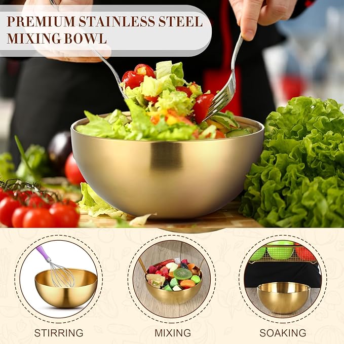 Nuogo 10 Pcs Stainless Steel Mixing Bowls Christmas Decorative Esthetician Bowls for Christmas First Holy Communion Wedding Baking Prepping Serving Facial Salad Fruit Candy(7.9 Inch,Gold)