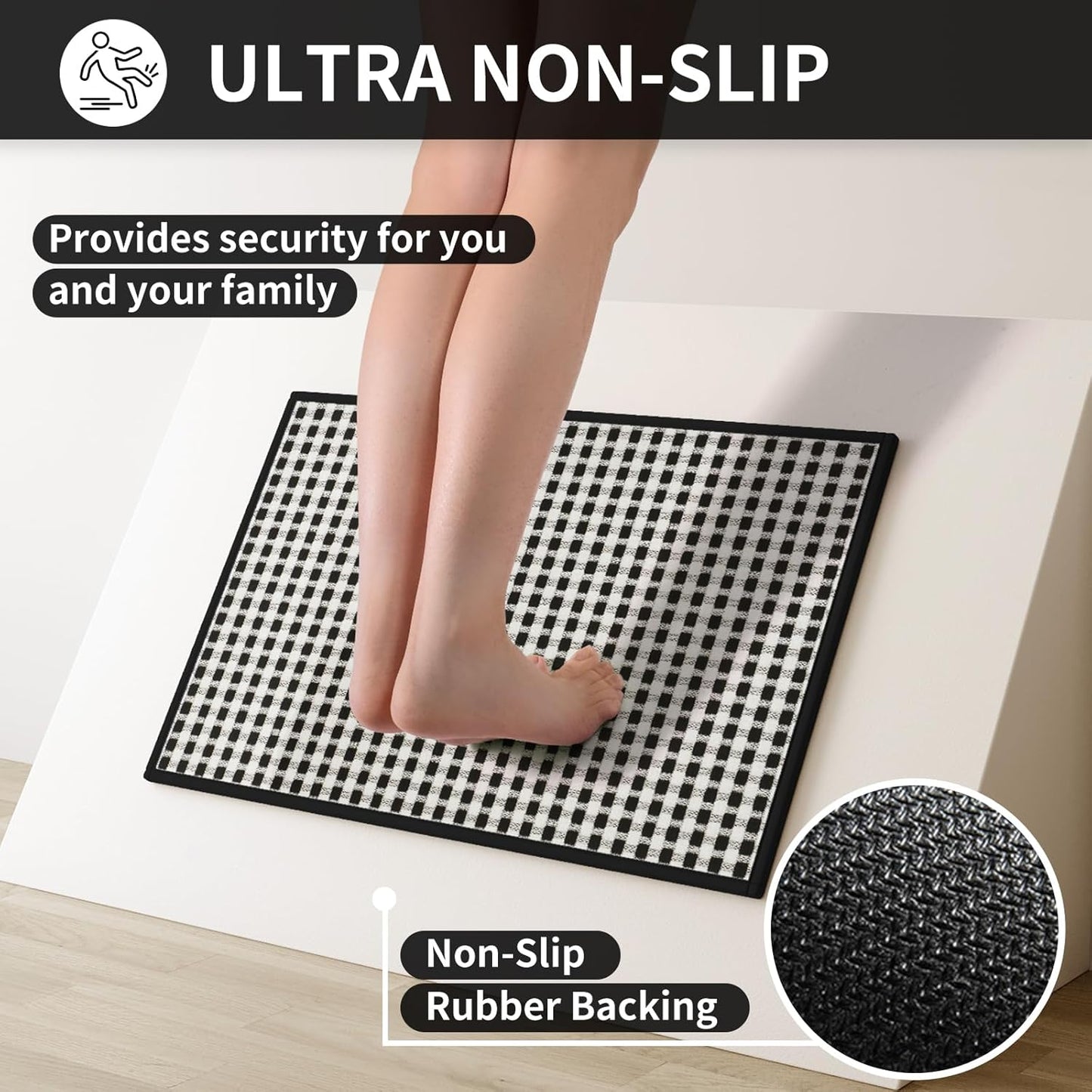 Kitchen Mat Kitchen Rugs Sets of 2 PCS Non Slip Washable, Super Absorbent Soft Braided Kitchen Mats for Floor, Rubber Backing Comfort Standing Kitchen Sink Mat Runner Rug, Black 17"x28"+17"x59"
