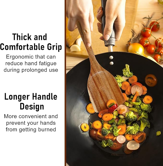 Unokit Cooking Utensils Set for Kitchen - 8 Piece Nonstick Natural Teak Wooden Spoons for Cooking, Comfort Grip Kitchen Utensils Set, Teak Wooden Utensil Set with Holder and Spoon Rest