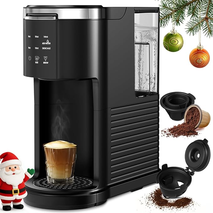 Single Serve Coffee Maker K Cup 2 in 1 Coffee Machine with Ground Coffee & Pods Coffee, 6 to 14 Oz Brew Sizes,Mini One Cup Coffee Maker 40oz Water Tank,Auto Cleaning & Shut Off, Black