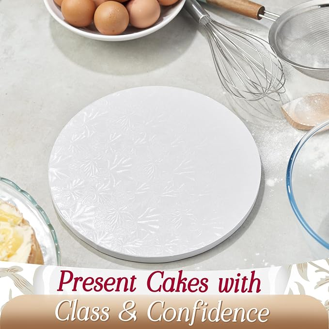 Cakebon Cake Boards - Sturdy 1/2 Thick Drums - 12 Inch Professional Smooth Straight Edges White 12-Pack