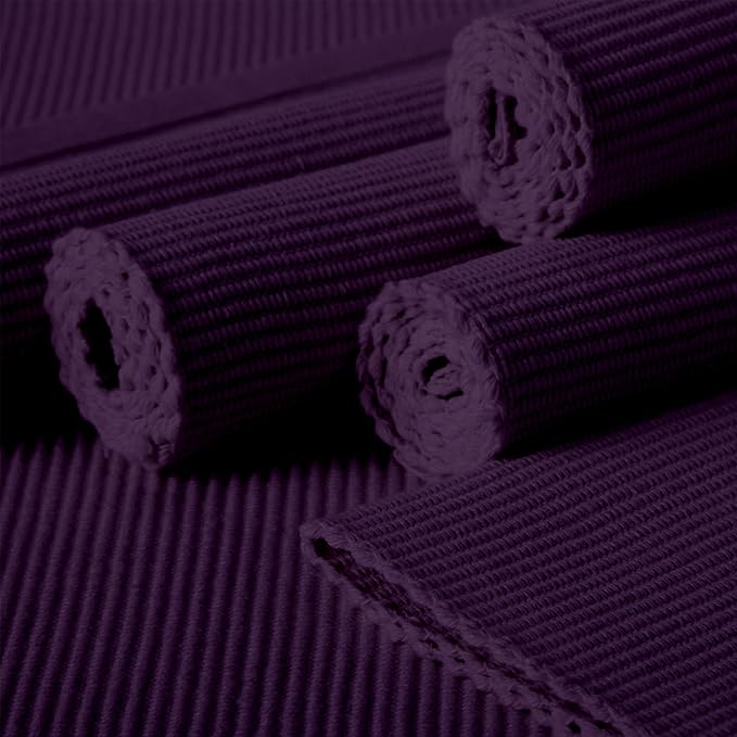 Encasa XO Dining Placemat Set of 6 | Solid Purple Color | Fine Ribbed Cotton Table mat | Size 19x13 in |for Dining Table Fall Decoration, Holiday & Christmas Festivals - Machine Washable