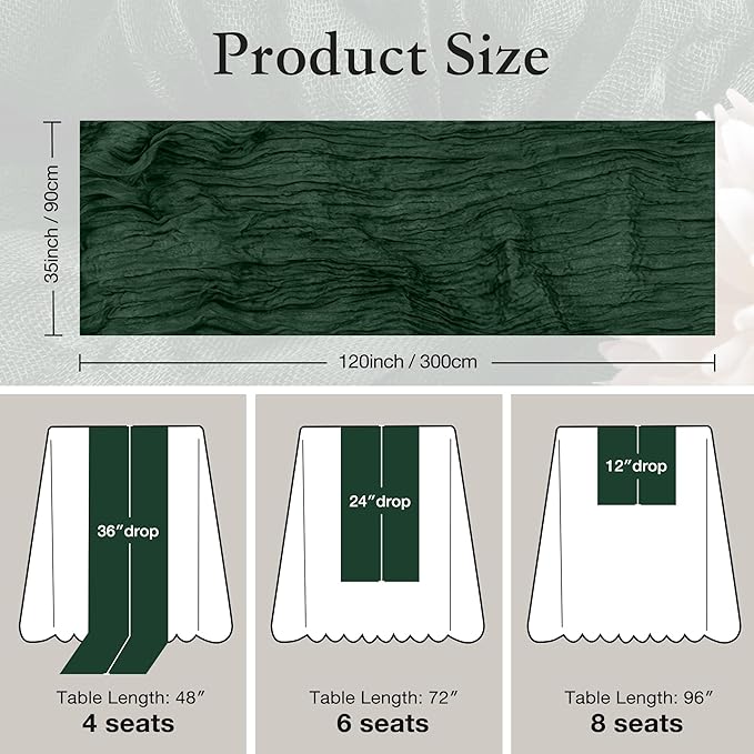 Leetaltree 6 Pack Emerald Green Christmas Table Runner, 35x120 Inch Boho Rustic Cheese Cloth Table Runner, Decorative Table Runners for Bridal Baby Shower Decorations or Wedding Table Decorations
