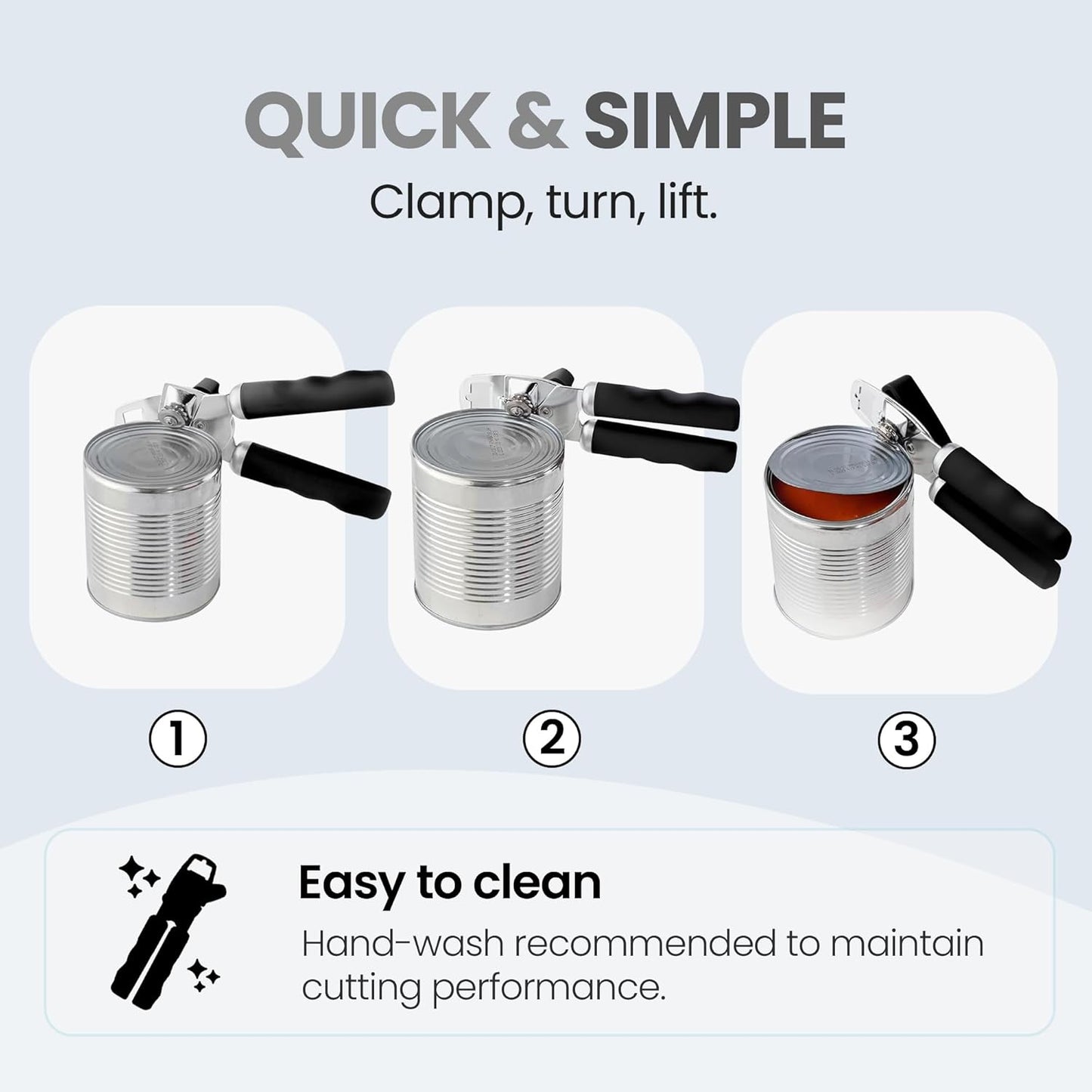 Zulay Kitchen Heavy Duty Stainless Steel Can Opener Manual with Bottle Opener - Rust Proof Manual Can Opener With Turn Knob & Comfy Soft Grip Handles - Black