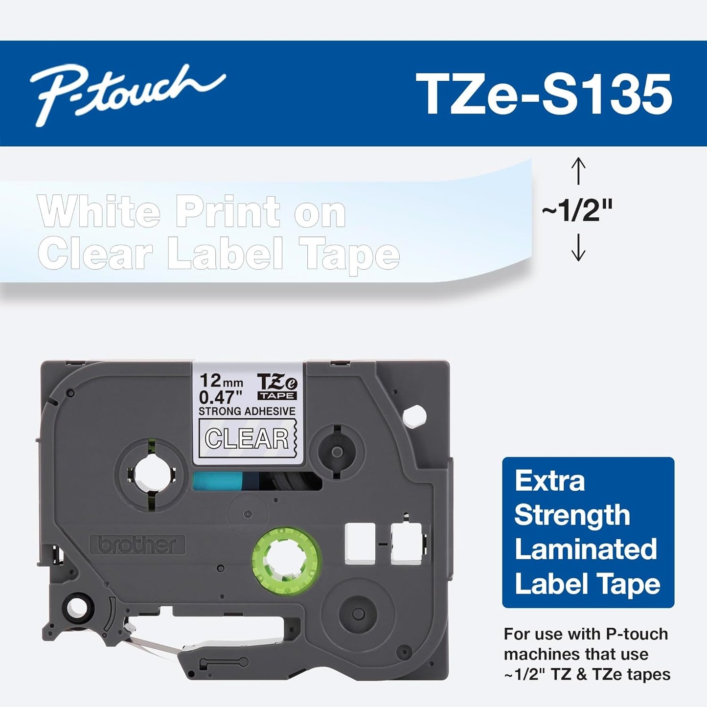 Brother Genuine P-touch TZE-MQG35 Tape, 1/2" (0.47") Wide Standard Laminated Tape, White on Lime Green, Laminated for Indoor or Outdoor Use, Water-Resistant, 0.47" x 16.4' (12mm x 5M), TZEMQG45