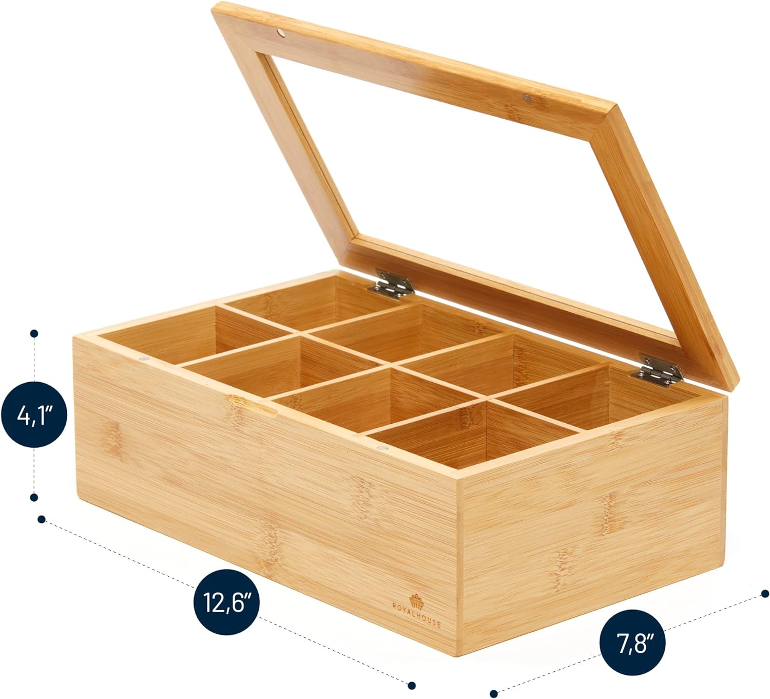 RoyalHouse Big Natural Bamboo Tea Storage Organizer - Thumbnail 3
