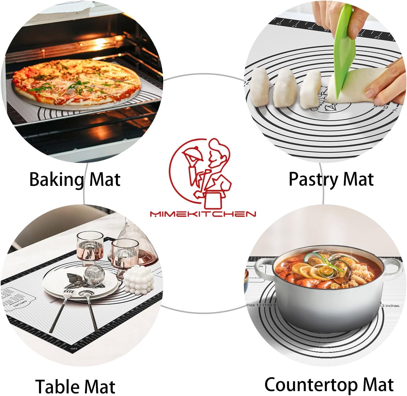 Silicone Dough Mat, Macaron Cookie Pizza Baking Mat for Oven, Non Stick Pastry Mat for Rolling Dough Non Slip, Bread Mat for Kneading, Reusable