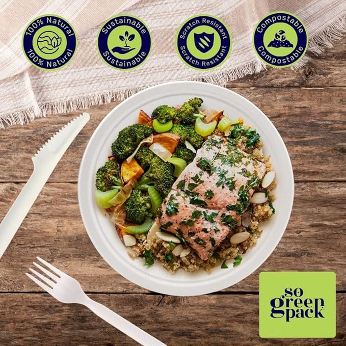 50 Packs Eco Bagasse Disposable Kinfe 6.5-Inch Cutlery Heavy-Duty Ideal Sugarcane Utensils, Parties, Events