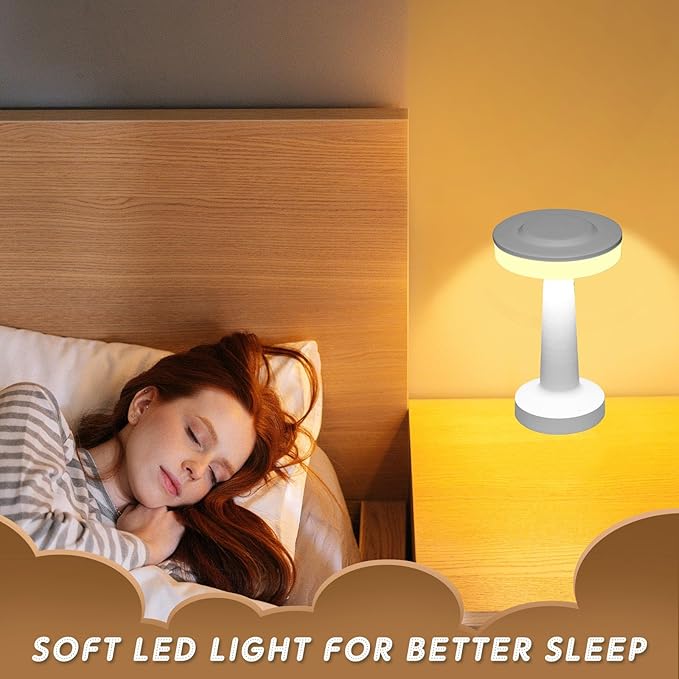 Riakrum 4 Pcs LED Portable Cordless Table Lamp with Touch Sensor 3 Color Stepless Dimming Rechargeable Battery up to 15 Hours Cordless Table Light Wireless Lamp for Nursery (White)