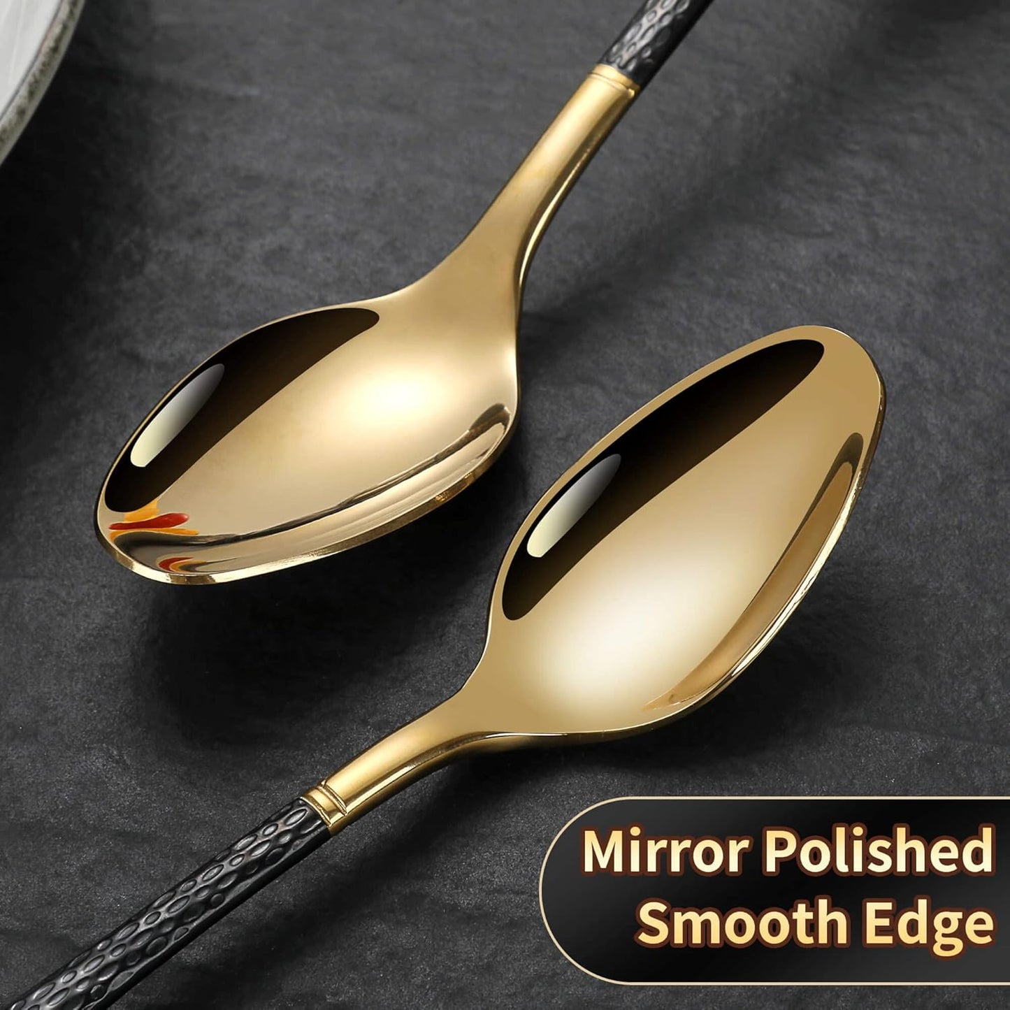 Hammered Black Gold Silverware Set,20 Piece Modern Flatware Set Service for 4,Mirror Polished Stainless Steel Cutlery Set Utensil Set Tableware Set,Kitchen Knives Fork Spoon Set,Dishwasher Safe