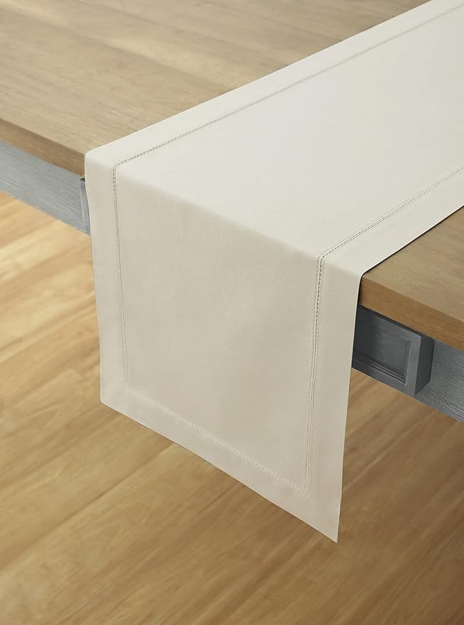 Solino Home Linen Table Runner 90 Inches Long - Cotton Linen Hemstitch Table Runner 14 x 90 Inch for Christmas, New Year